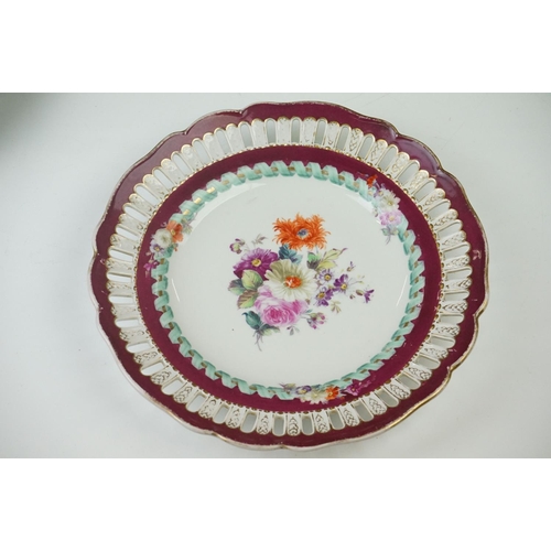 17 - Seven Meissen reticulated Plates decorated with sprays of flowers within a ribbon border and pierced... 