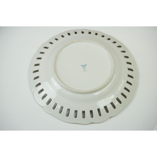 17 - Seven Meissen reticulated Plates decorated with sprays of flowers within a ribbon border and pierced... 