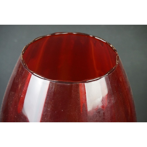 22 - Mid century Large Red Glass Goblet / Vase on clear glass stem, 45cm high