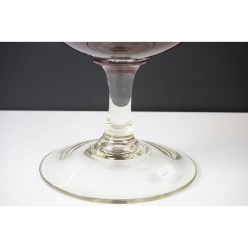 22 - Mid century Large Red Glass Goblet / Vase on clear glass stem, 45cm high