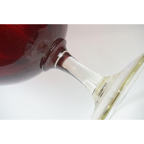 22 - Mid century Large Red Glass Goblet / Vase on clear glass stem, 45cm high