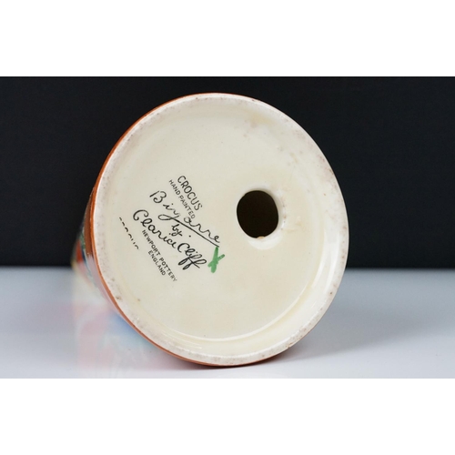 3 - Clarice Cliff Pottery Bizarre Conical Sugar Shaker in the crocus pattern, 14cm high