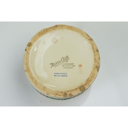 4 - Clarice Cliff Pottery Beehive Honey Pot in the Radiance pattern (damage to wing of bee), 11cm high