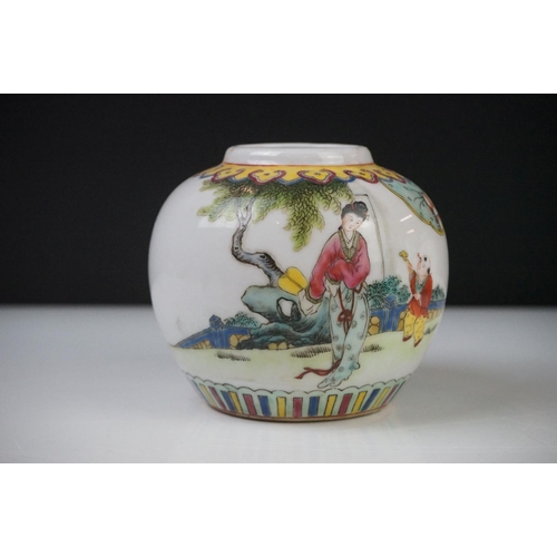 28 - Two Chinese Porcelain Ginger Jars with covers together with Three further Chinese Porcelain Famille ... 