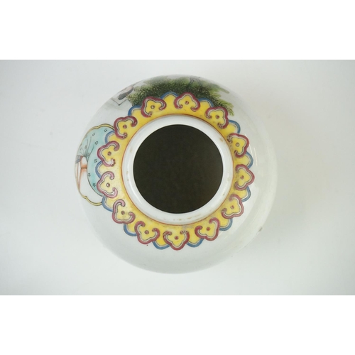 28 - Two Chinese Porcelain Ginger Jars with covers together with Three further Chinese Porcelain Famille ... 