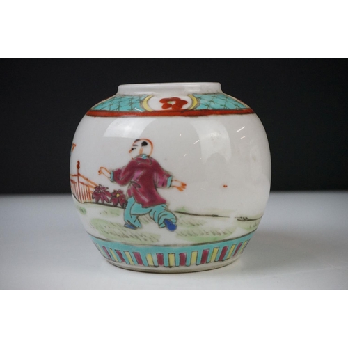 28 - Two Chinese Porcelain Ginger Jars with covers together with Three further Chinese Porcelain Famille ... 