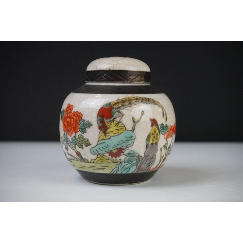 28 - Two Chinese Porcelain Ginger Jars with covers together with Three further Chinese Porcelain Famille ... 
