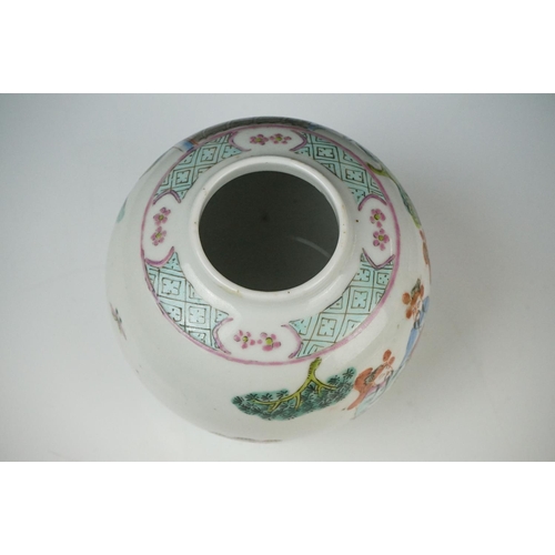 28 - Two Chinese Porcelain Ginger Jars with covers together with Three further Chinese Porcelain Famille ... 