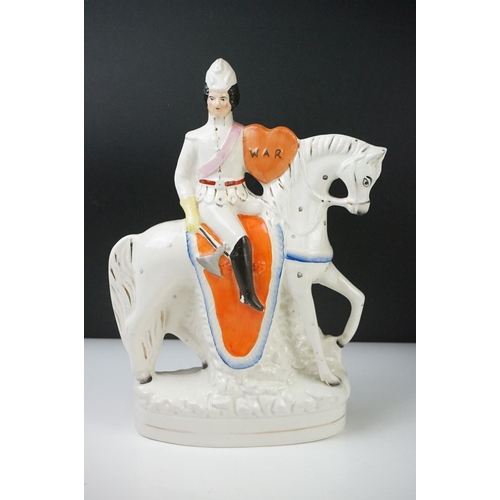 32 - Pair of 19th century Staffordshire Flatback Figures titled ' War ' and ' Peace ' modelled as a Soldi... 