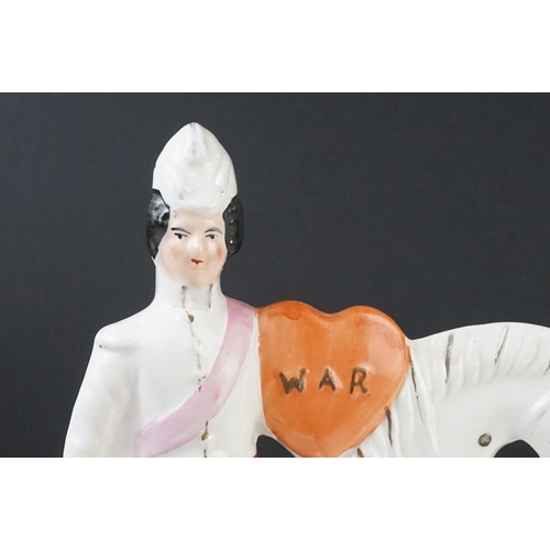 32 - Pair of 19th century Staffordshire Flatback Figures titled ' War ' and ' Peace ' modelled as a Soldi... 