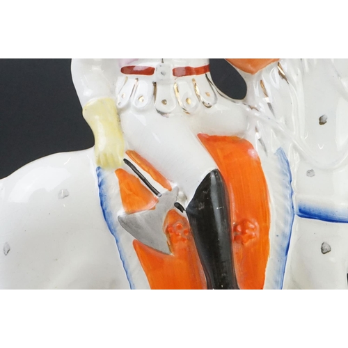 32 - Pair of 19th century Staffordshire Flatback Figures titled ' War ' and ' Peace ' modelled as a Soldi... 