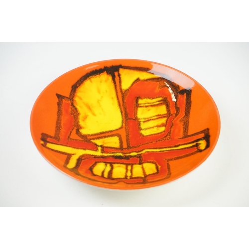 34 - Poole Pottery ' Delphis ' Plates, one circular on an orange ground 20cm diameter and the other oblon... 