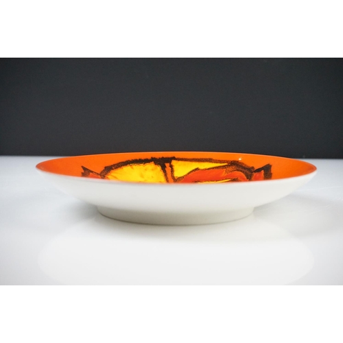 34 - Poole Pottery ' Delphis ' Plates, one circular on an orange ground 20cm diameter and the other oblon... 