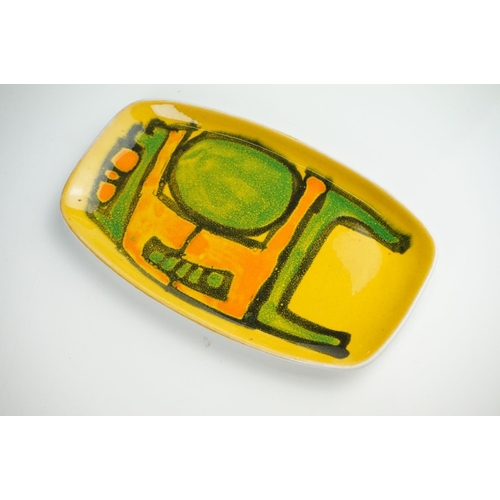 34 - Poole Pottery ' Delphis ' Plates, one circular on an orange ground 20cm diameter and the other oblon... 