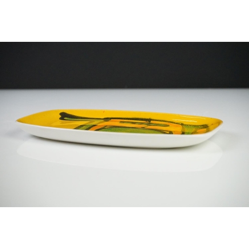 34 - Poole Pottery ' Delphis ' Plates, one circular on an orange ground 20cm diameter and the other oblon... 