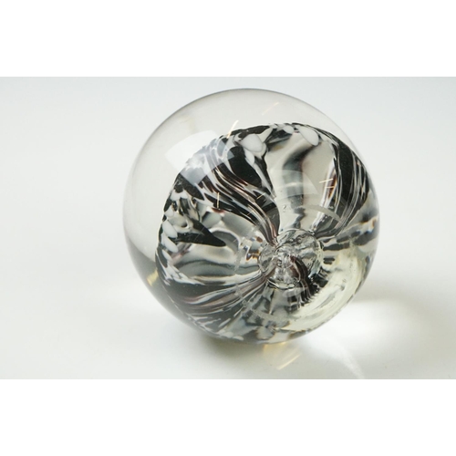 36 - Seven Glass Paperweights including Mats Jonasson ' Seal ', Caithness ' Pink Champagne ', two Bubble ... 