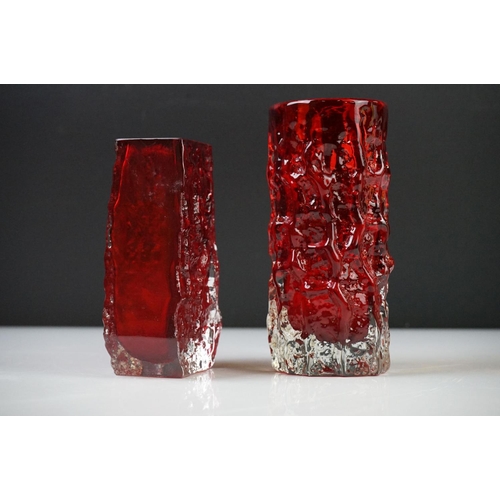 40 - Whitefriars Bark Coffin Vase in Ruby Red, 13cm high and a Whitefriars Bark Cylindrical Vase in Ruby ... 