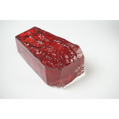 40 - Whitefriars Bark Coffin Vase in Ruby Red, 13cm high and a Whitefriars Bark Cylindrical Vase in Ruby ... 