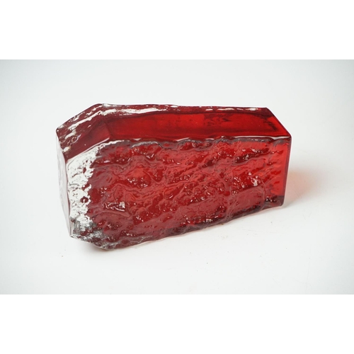 40 - Whitefriars Bark Coffin Vase in Ruby Red, 13cm high and a Whitefriars Bark Cylindrical Vase in Ruby ... 