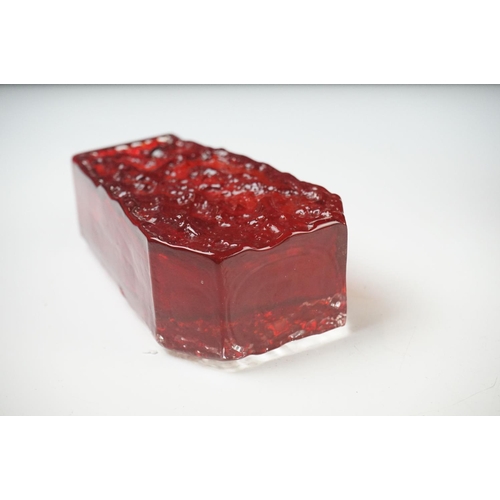 40 - Whitefriars Bark Coffin Vase in Ruby Red, 13cm high and a Whitefriars Bark Cylindrical Vase in Ruby ... 