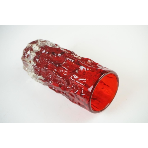 40 - Whitefriars Bark Coffin Vase in Ruby Red, 13cm high and a Whitefriars Bark Cylindrical Vase in Ruby ... 