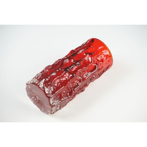 40 - Whitefriars Bark Coffin Vase in Ruby Red, 13cm high and a Whitefriars Bark Cylindrical Vase in Ruby ... 