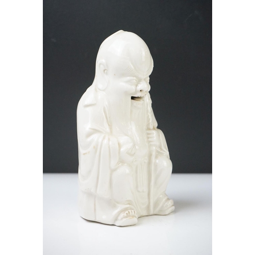 41 - Chinese Blanc de Chine Ceramic Figure of a Seated Elder, 18cm high together with Hardwood Carved Chi... 