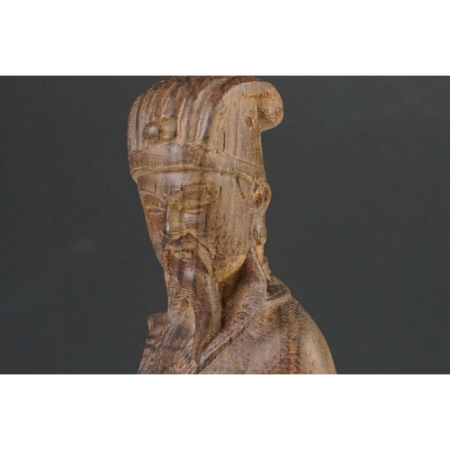 41 - Chinese Blanc de Chine Ceramic Figure of a Seated Elder, 18cm high together with Hardwood Carved Chi... 