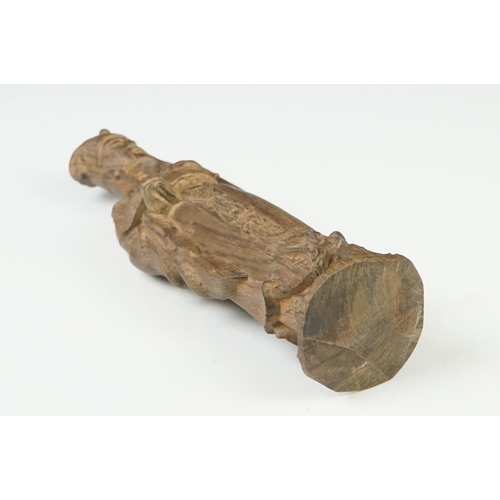 41 - Chinese Blanc de Chine Ceramic Figure of a Seated Elder, 18cm high together with Hardwood Carved Chi... 