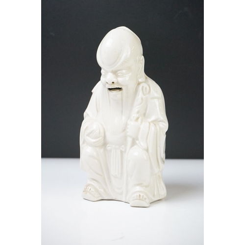 41 - Chinese Blanc de Chine Ceramic Figure of a Seated Elder, 18cm high together with Hardwood Carved Chi... 
