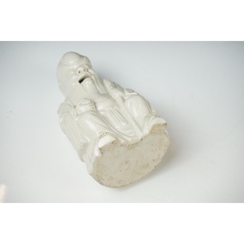 41 - Chinese Blanc de Chine Ceramic Figure of a Seated Elder, 18cm high together with Hardwood Carved Chi... 