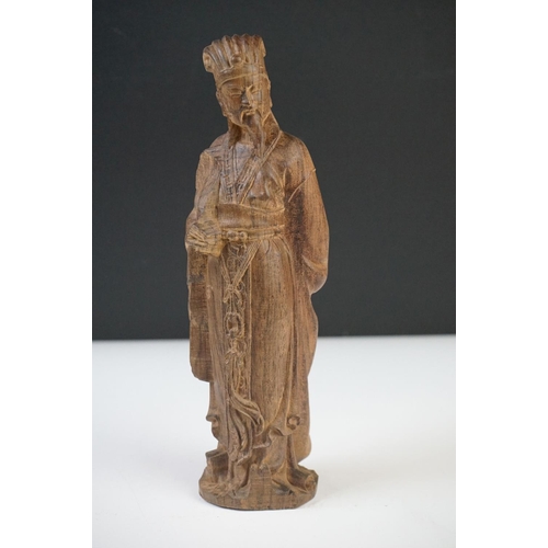 41 - Chinese Blanc de Chine Ceramic Figure of a Seated Elder, 18cm high together with Hardwood Carved Chi... 