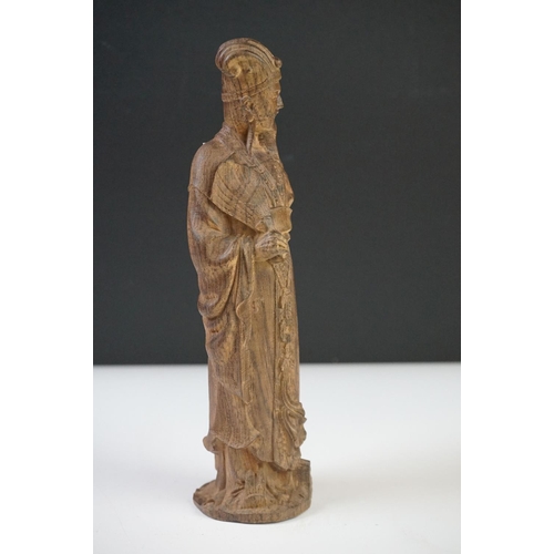 41 - Chinese Blanc de Chine Ceramic Figure of a Seated Elder, 18cm high together with Hardwood Carved Chi... 
