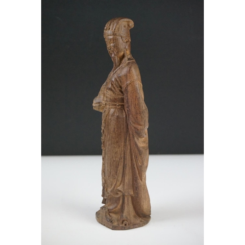41 - Chinese Blanc de Chine Ceramic Figure of a Seated Elder, 18cm high together with Hardwood Carved Chi... 