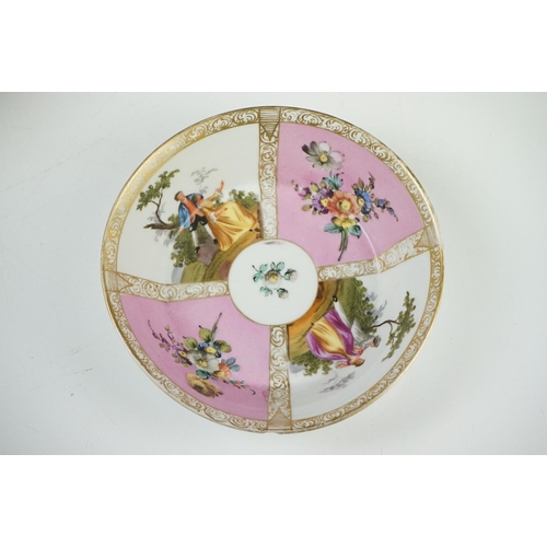 42 - Continental Porcelain ' Augustus Rex ' Large Coffee Can and Saucer decorated with panels of courting... 
