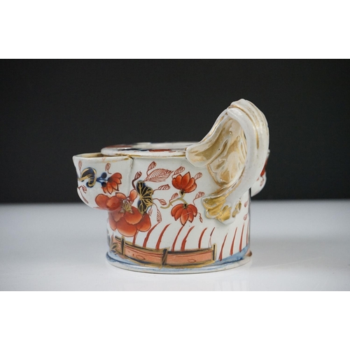 45 - 19th century Mason's Ironstone type Inkwell (chip to scroll handle) 9.5cm high together with a 19th ... 