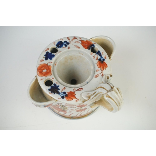 45 - 19th century Mason's Ironstone type Inkwell (chip to scroll handle) 9.5cm high together with a 19th ... 