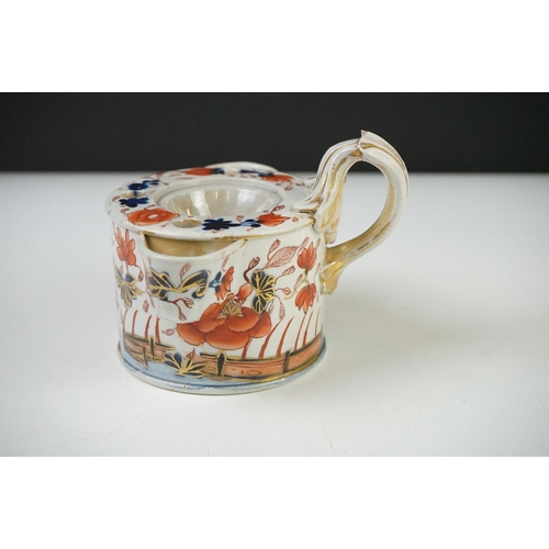 45 - 19th century Mason's Ironstone type Inkwell (chip to scroll handle) 9.5cm high together with a 19th ... 