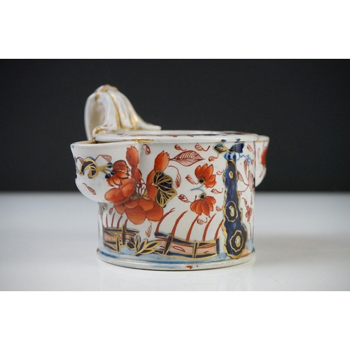 45 - 19th century Mason's Ironstone type Inkwell (chip to scroll handle) 9.5cm high together with a 19th ... 