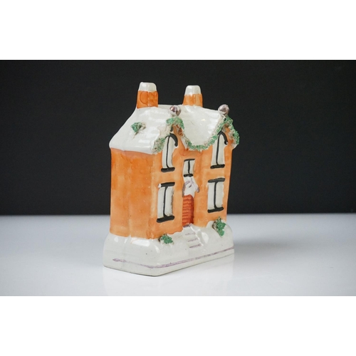 47 - 19th century Staffordshire Pottery Watch Holder with a musician lady holding a sheep and a spaniel, ... 