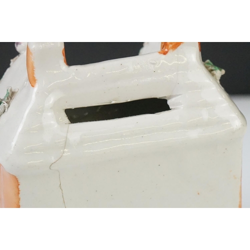 47 - 19th century Staffordshire Pottery Watch Holder with a musician lady holding a sheep and a spaniel, ... 