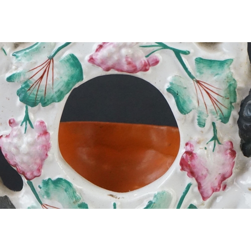 47 - 19th century Staffordshire Pottery Watch Holder with a musician lady holding a sheep and a spaniel, ... 