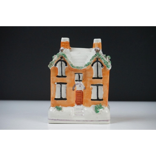 47 - 19th century Staffordshire Pottery Watch Holder with a musician lady holding a sheep and a spaniel, ... 