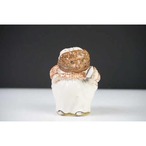 48 - Five Beatrix Potter Figures including Beswick Miss Tiggy-winkle, Miss Moppet, Rebeccah Puiddle-duck ... 