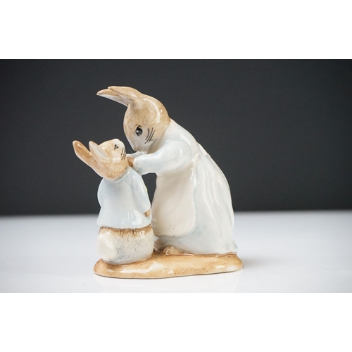 48 - Five Beatrix Potter Figures including Beswick Miss Tiggy-winkle, Miss Moppet, Rebeccah Puiddle-duck ... 