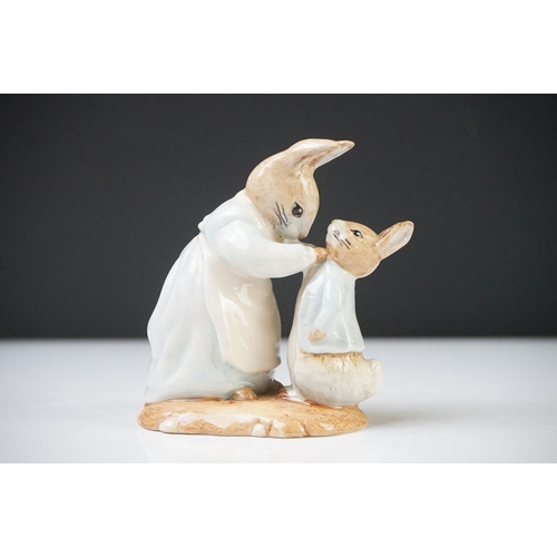 48 - Five Beatrix Potter Figures including Beswick Miss Tiggy-winkle, Miss Moppet, Rebeccah Puiddle-duck ... 