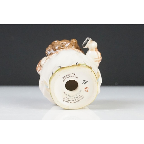 48 - Five Beatrix Potter Figures including Beswick Miss Tiggy-winkle, Miss Moppet, Rebeccah Puiddle-duck ... 