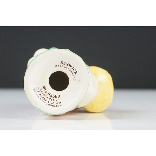 48 - Five Beatrix Potter Figures including Beswick Miss Tiggy-winkle, Miss Moppet, Rebeccah Puiddle-duck ... 