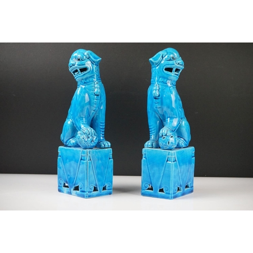 50 - Pair of Chinese Turquoise-glazed Temple Lion Dogs / Dogs of Fo, 26cm high