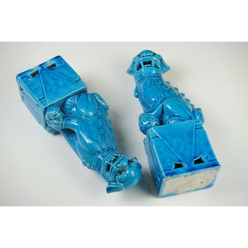 50 - Pair of Chinese Turquoise-glazed Temple Lion Dogs / Dogs of Fo, 26cm high
